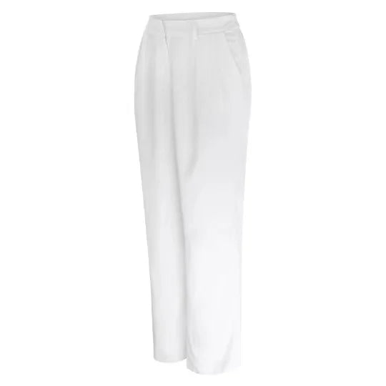 Classic Pleated High Waist Wide Leg Trousers in White