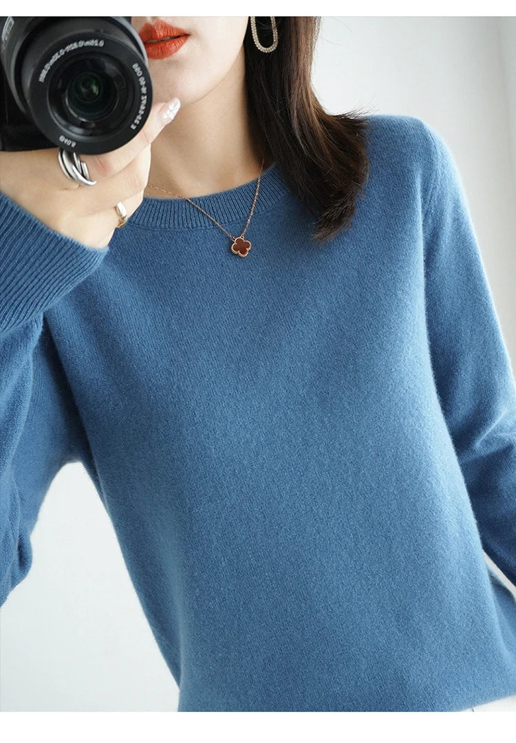 Essential Soft Knit Crew Neck Sweater in Blue – view 2
