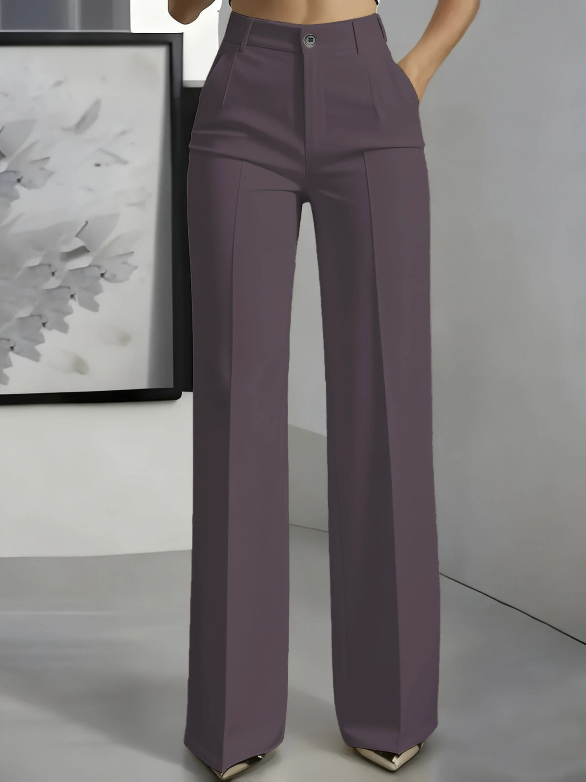 Essential High Waist Tailored Straight Leg Trousers in Mauve