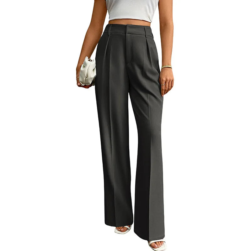 Pleat-Front Palazzo Trousers in Charcoal