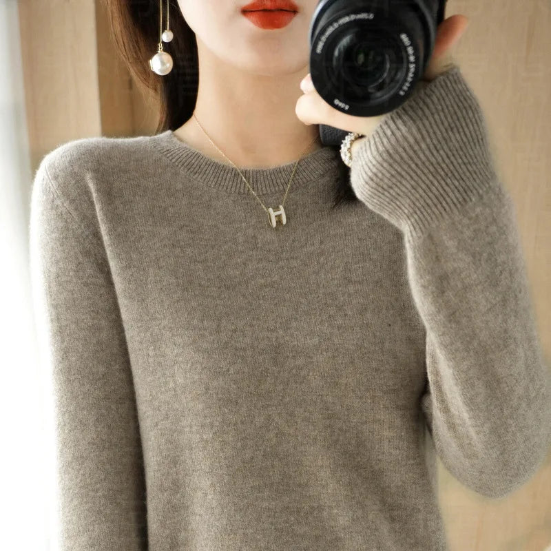 Essential Soft Knit Crew Neck Sweater in Taupe