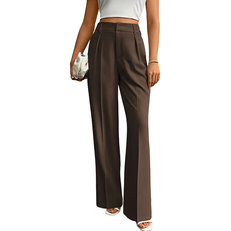 Pleat-Front Palazzo Trousers in Chocolate