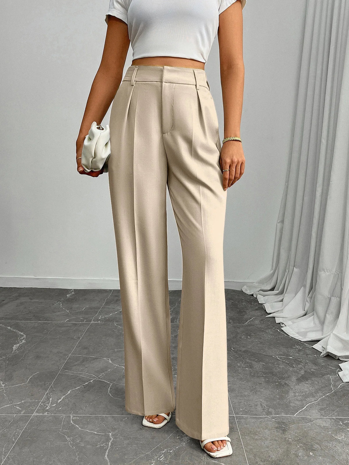Pleat-Front Palazzo Trousers in Cream – view 2
