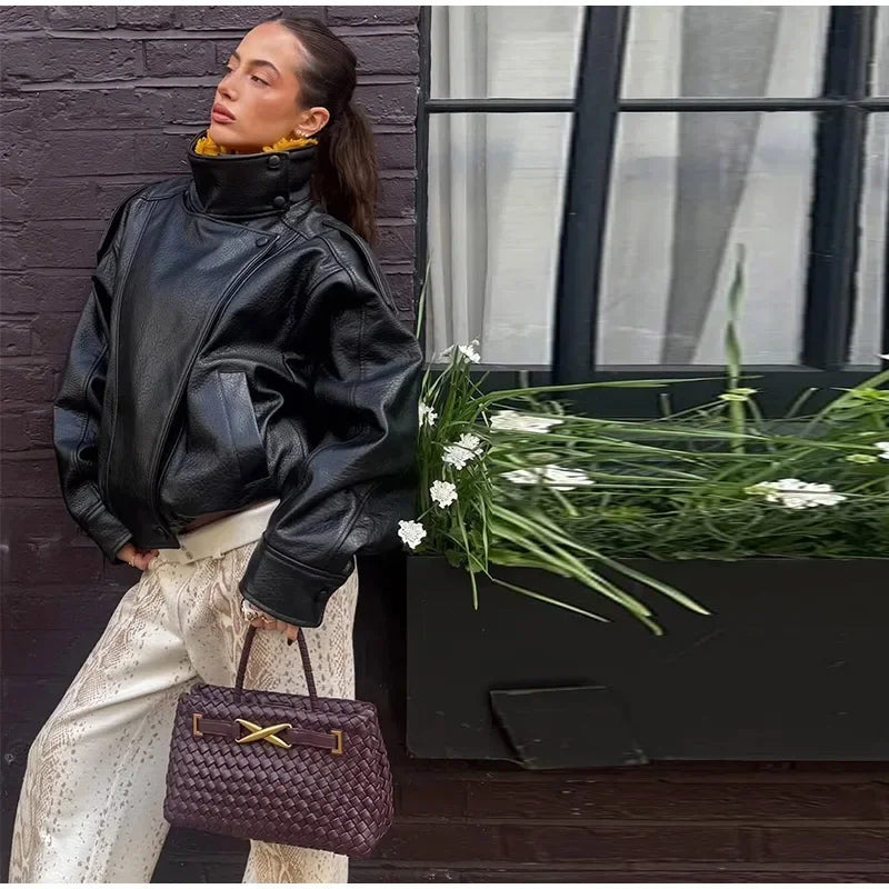 Signature Oversized Faux Leather Moto Jacket – view 13