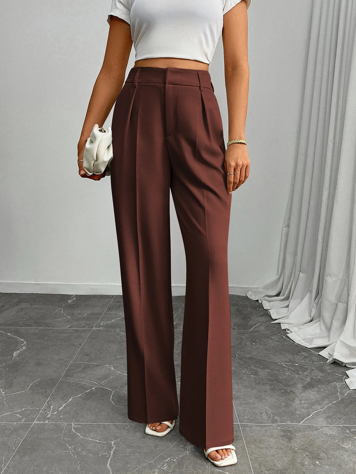Pleat-Front Palazzo Trousers in Mahogany – view 2