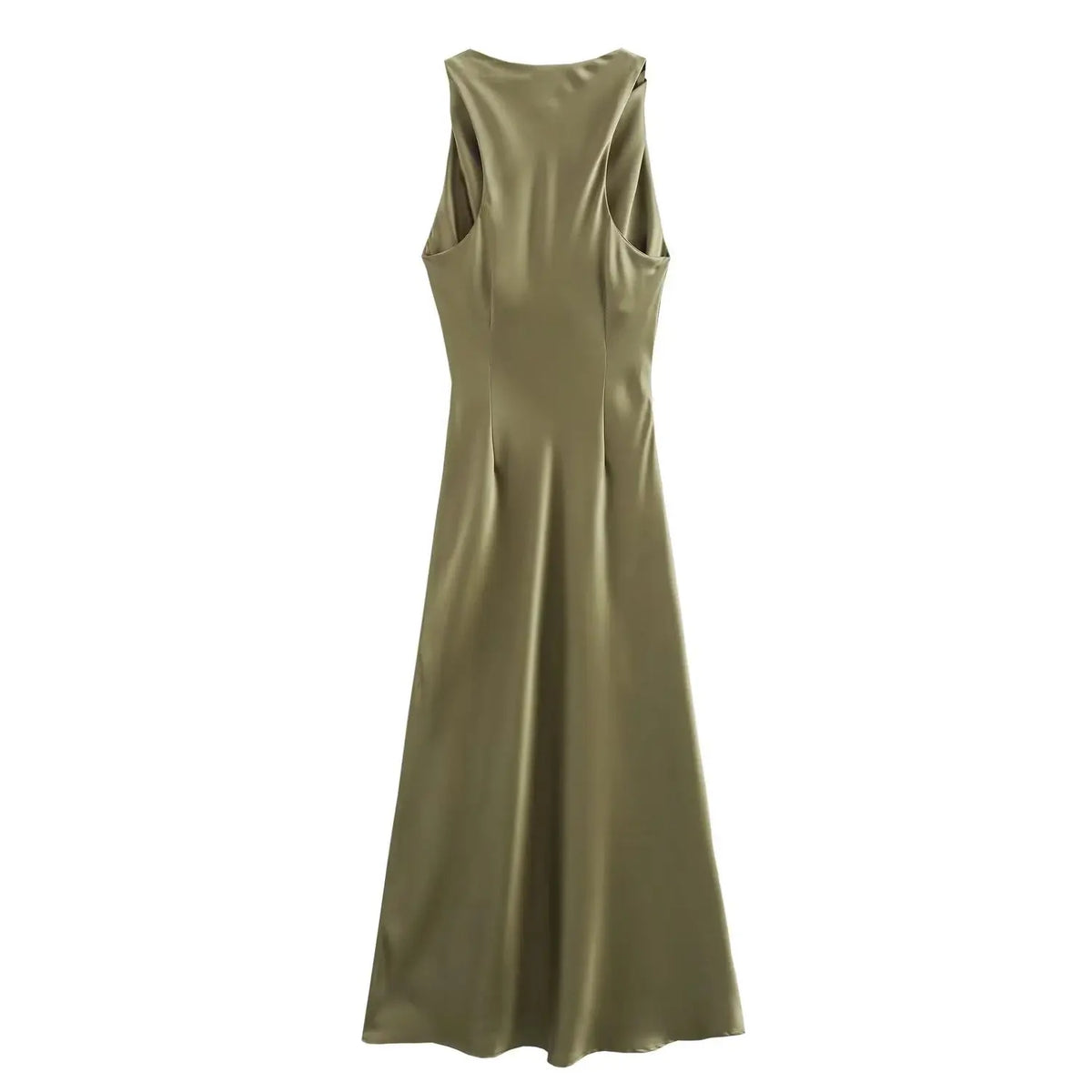 Signature Satin Cowl Neck Ruched Maxi Dress in Olive – view 4