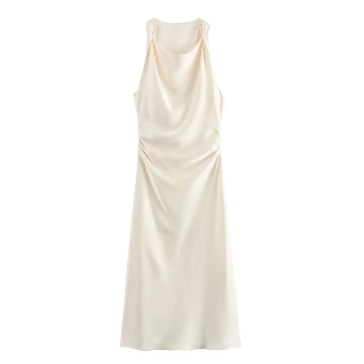 Signature Satin Cowl Neck Ruched Maxi Dress in Ivory – view 3