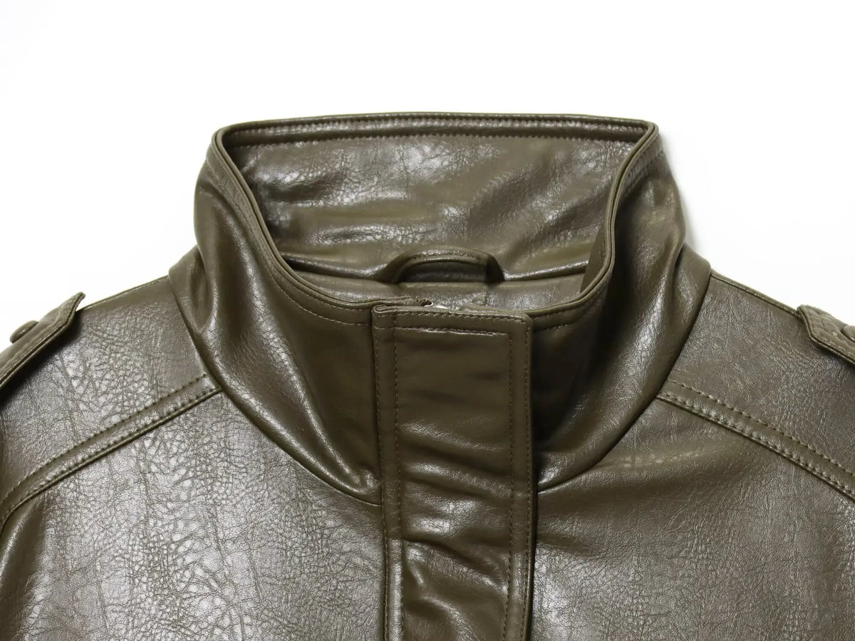 Classic Cropped Faux Leather Utility Jacket – view 16