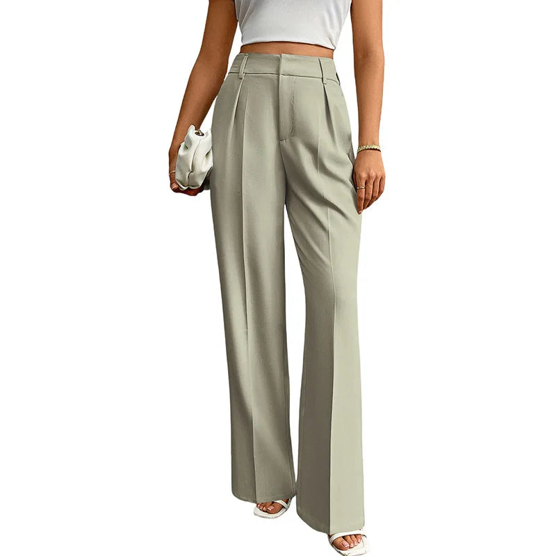 Pleat-Front Palazzo Trousers in Sage