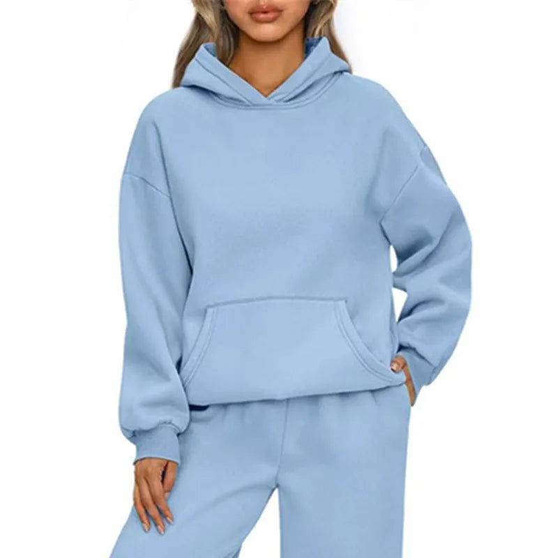 Essential Oversized Fleece Pullover Hoodie in Light Blue