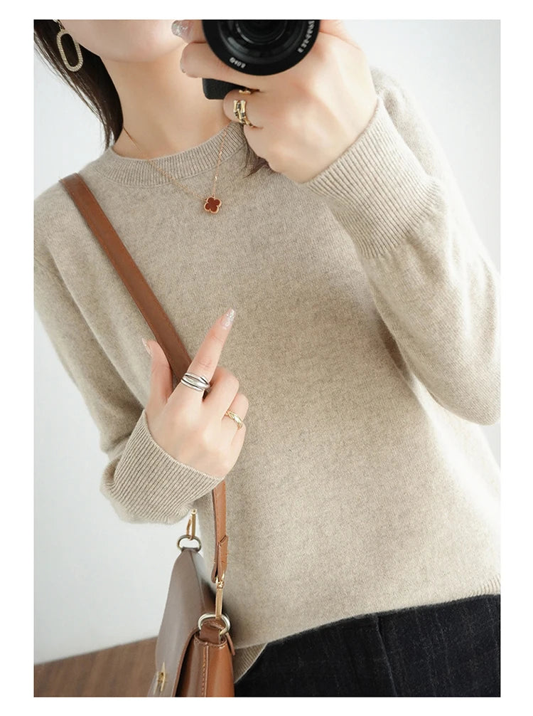 Essential Soft Knit Crew Neck Sweater in Oatmeal – view 3