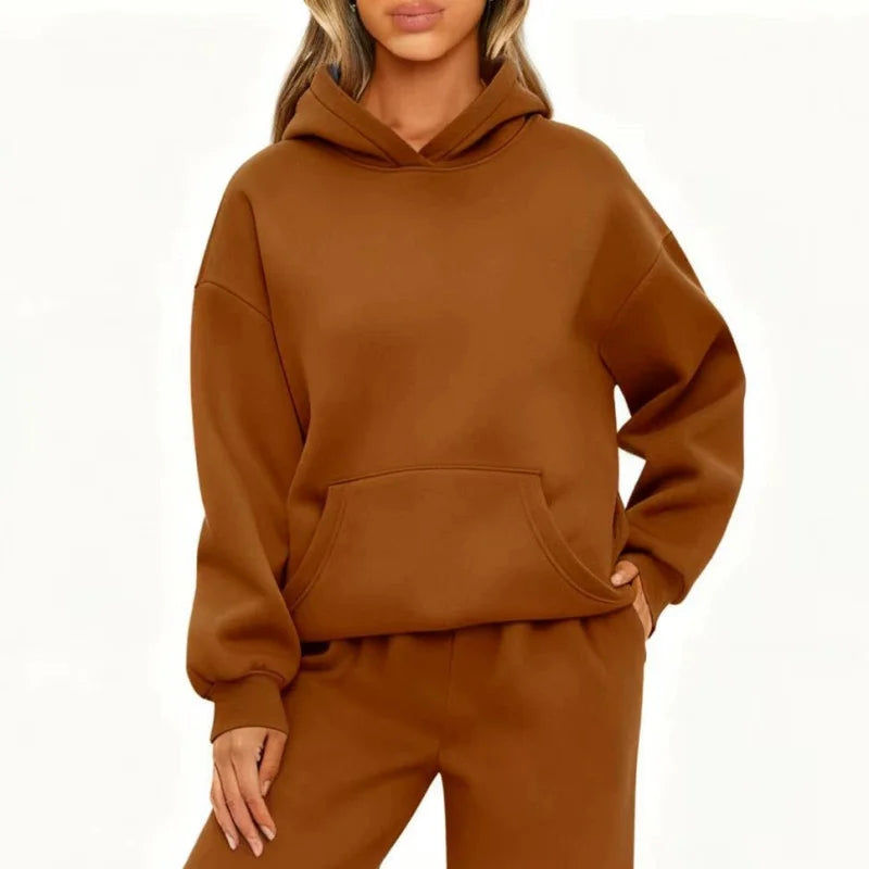 Essential Oversized Fleece Pullover Hoodie in Rust