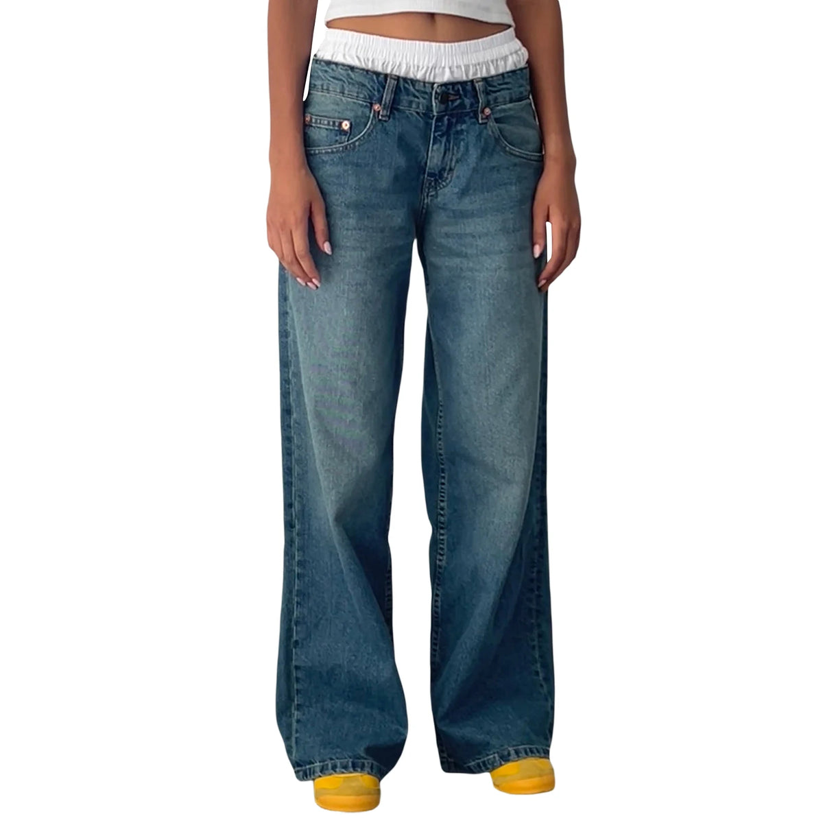 Classic Low Rise Baggy Wide Leg Jeans in Vintage Blue
