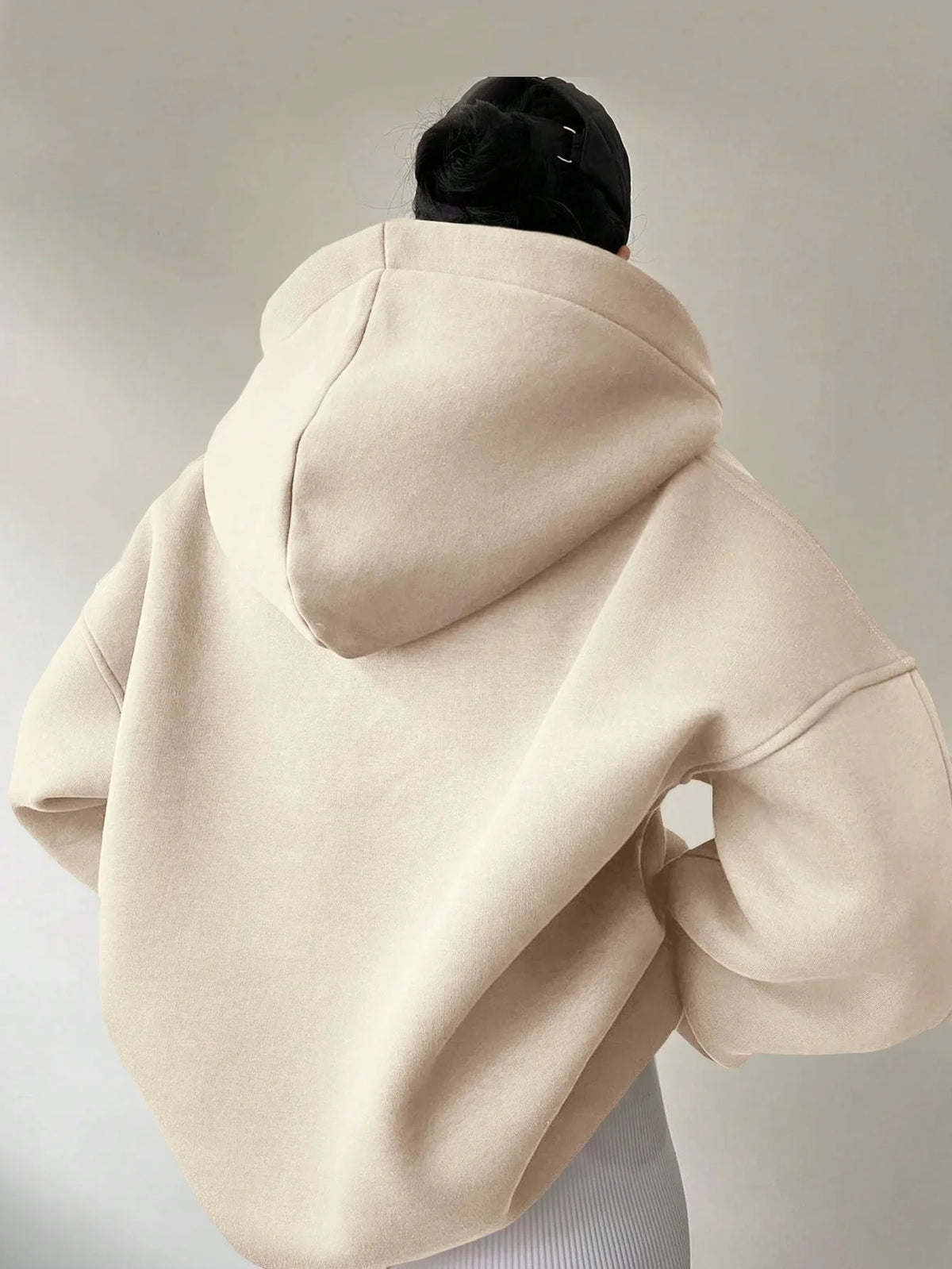 Signature Oversized Notch Neck Fleece Hoodie in Off-White – view 8