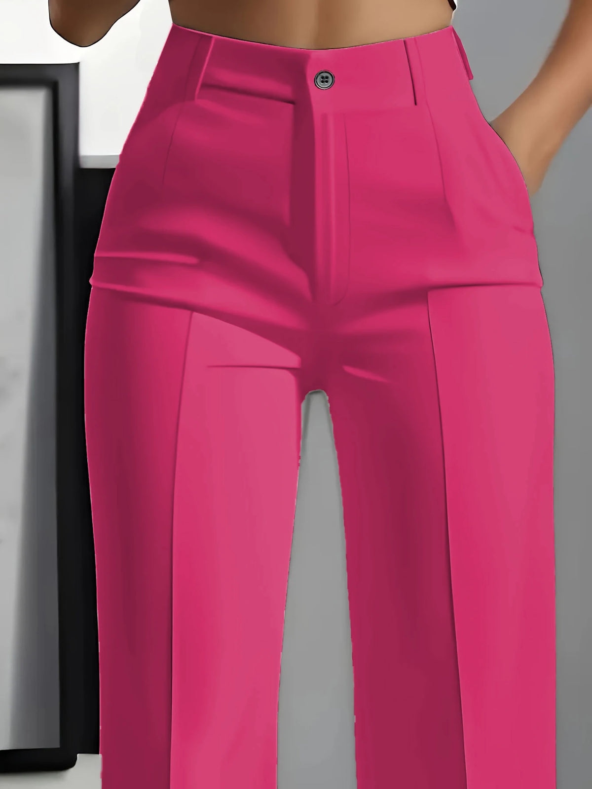 Essential High Waist Tailored Straight Leg Trousers in Hot Pink – view 2