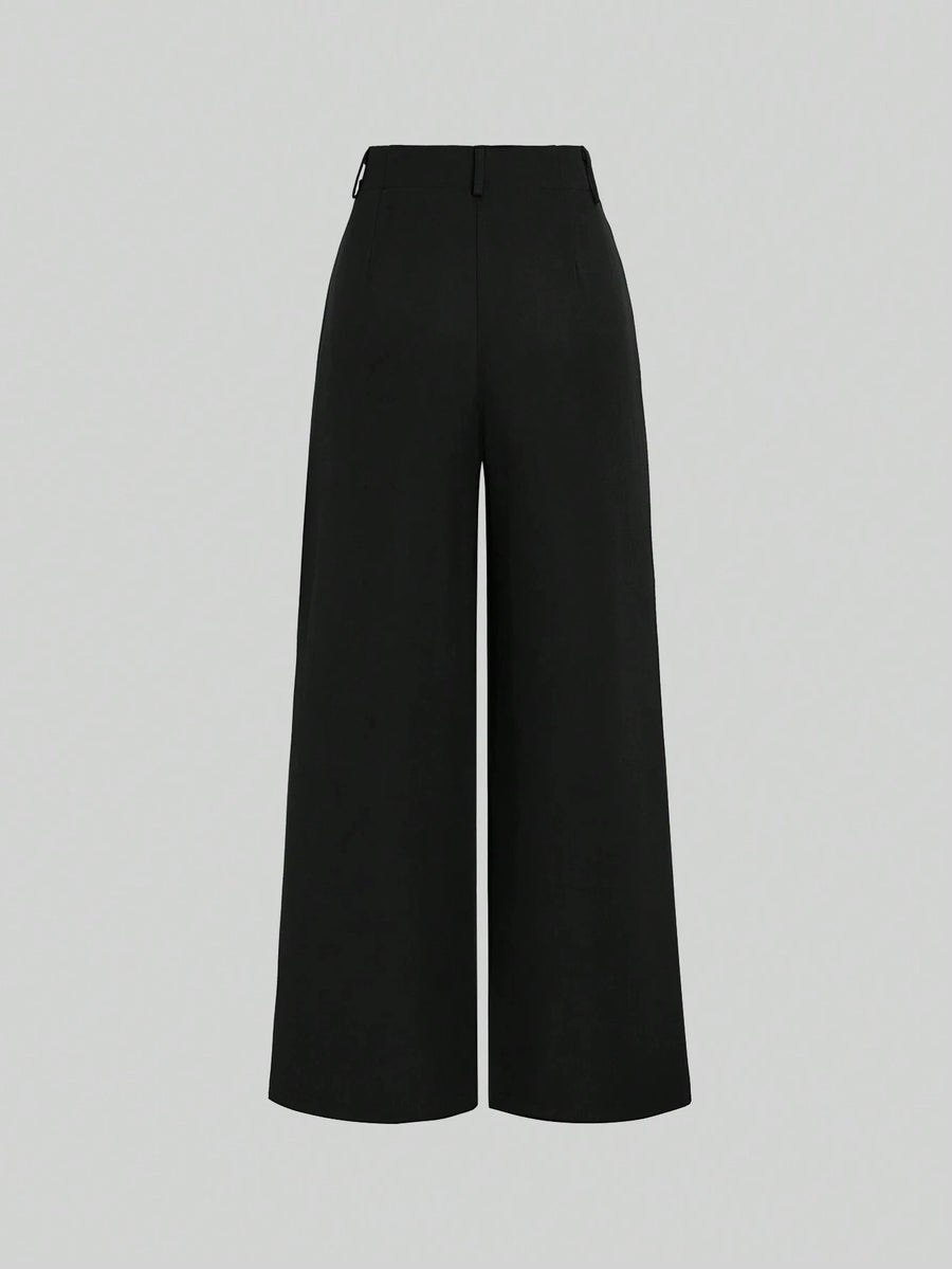 Pleated Wide Leg Suit Trousers – front view