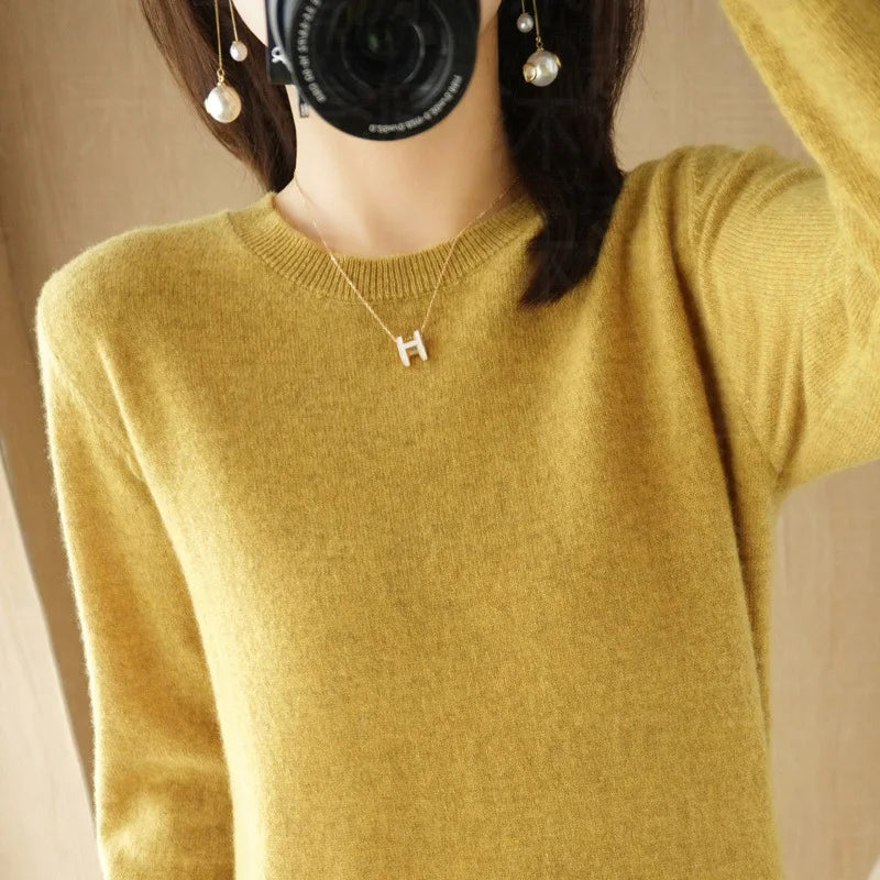 Essential Soft Knit Crew Neck Sweater in Mustard