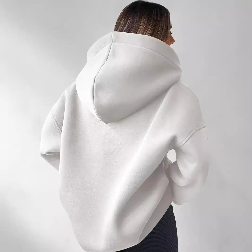 Signature Oversized Notch Neck Fleece Hoodie in Off-White – view 3