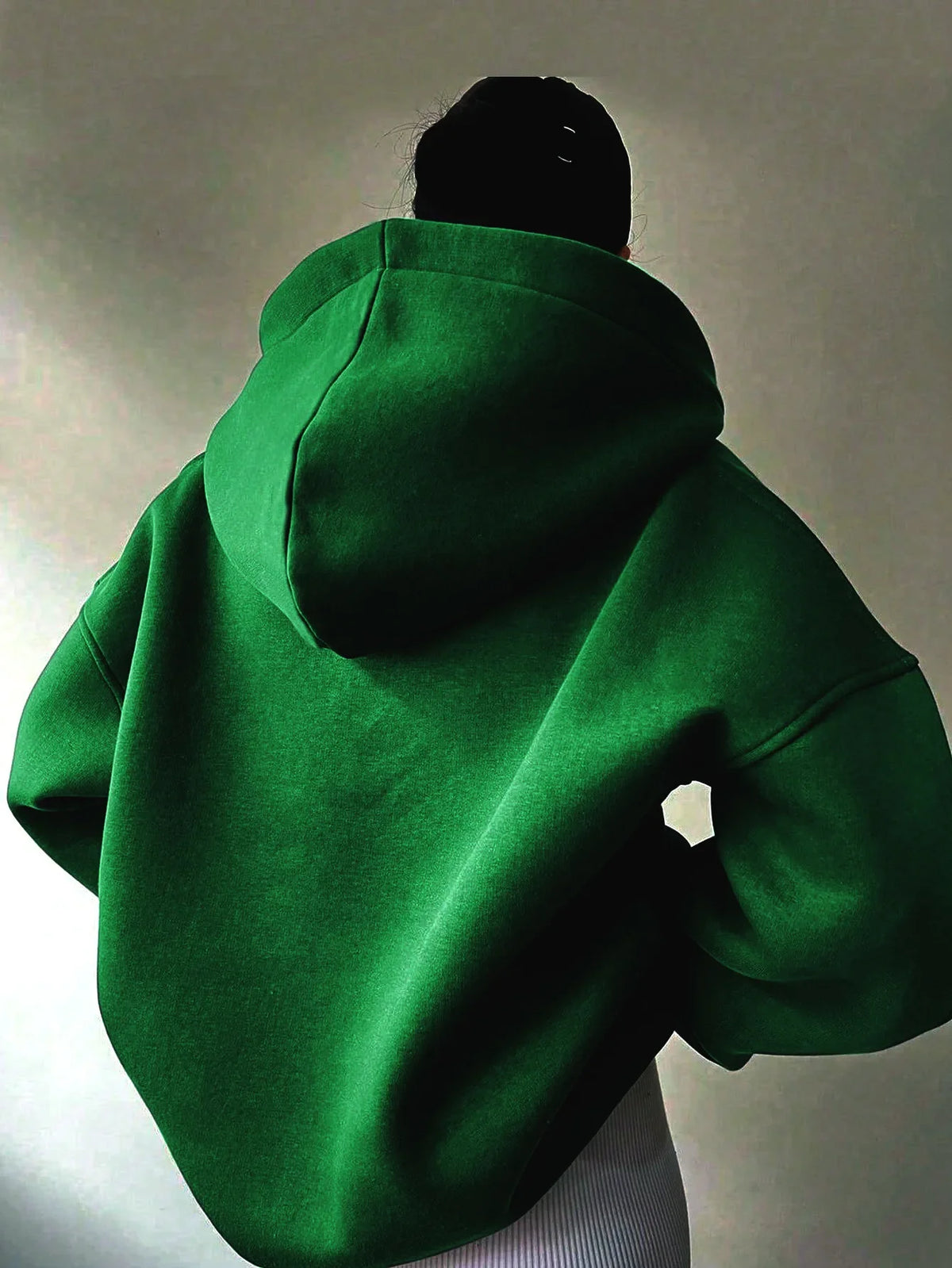 Signature Oversized Notch Neck Fleece Hoodie in Green – view 3