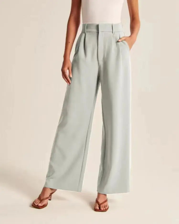 Classic Pleated High Waist Wide Leg Trousers in Pale Mint