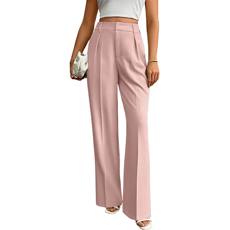 Pleat-Front Palazzo Trousers in Pink