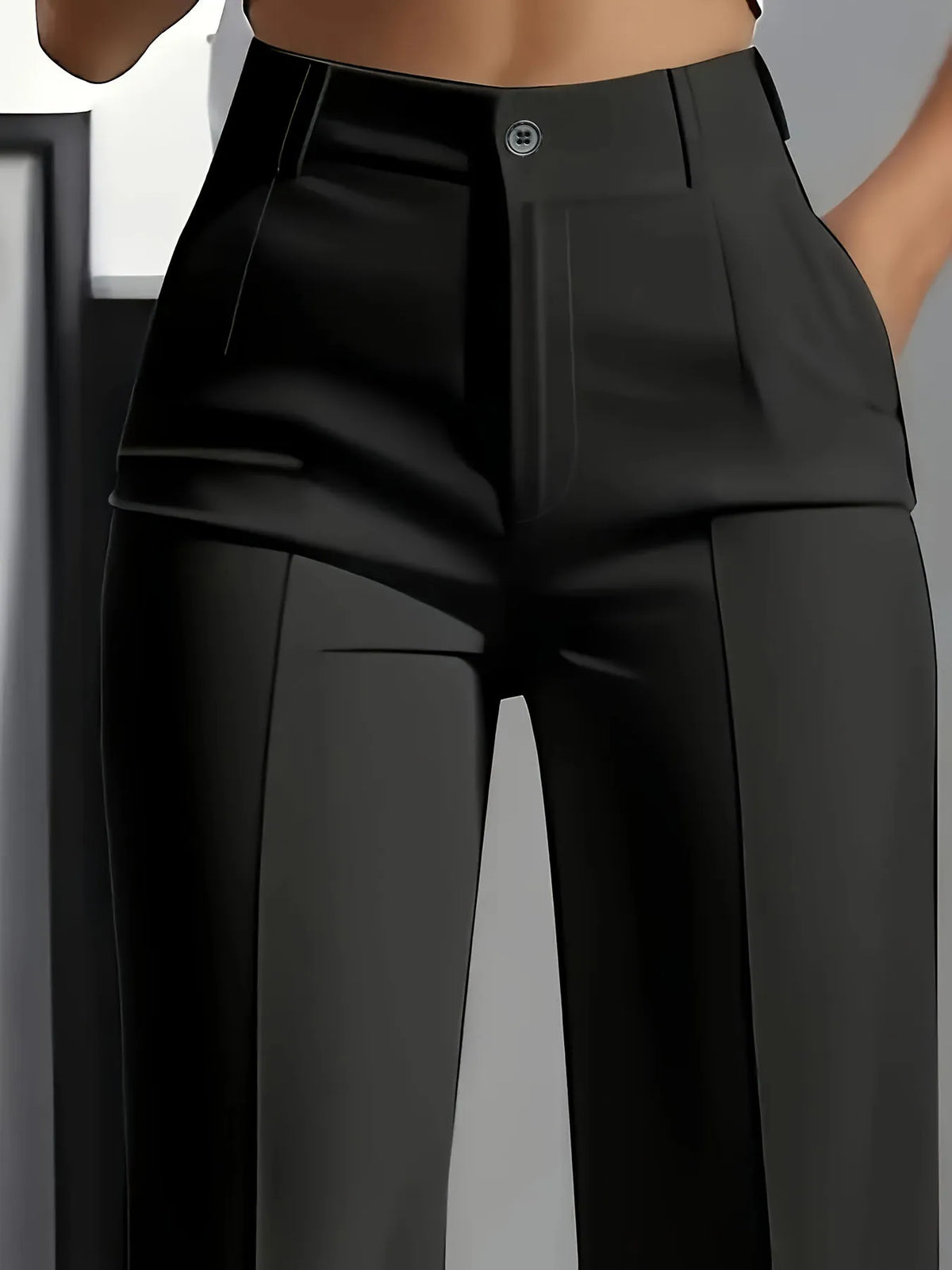 Essential High Waist Tailored Straight Leg Trousers in Black – view 2