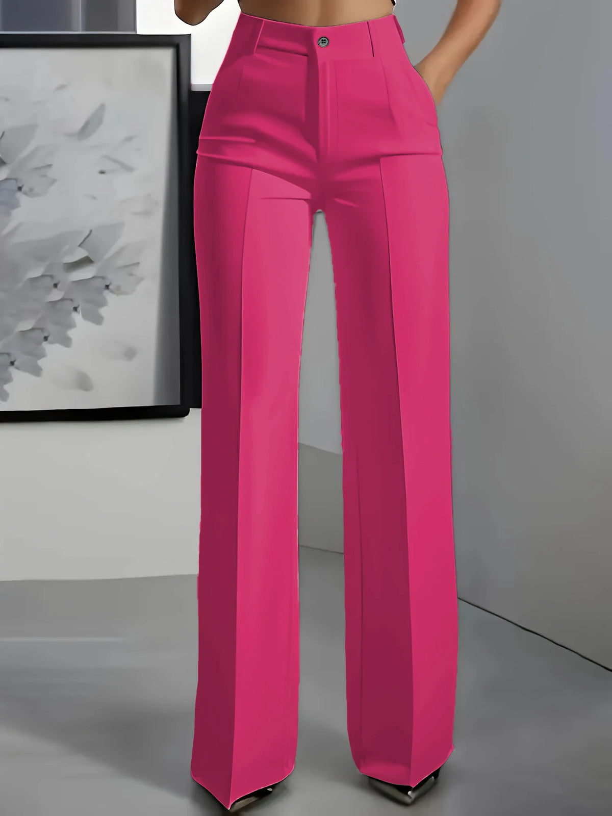 Essential High Waist Tailored Straight Leg Trousers in Hot Pink