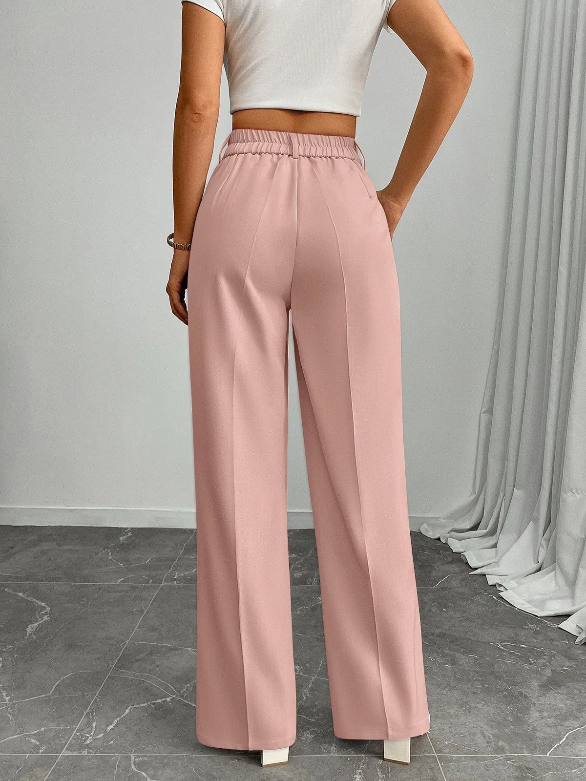 Pleat-Front Palazzo Trousers in Pink – view 3