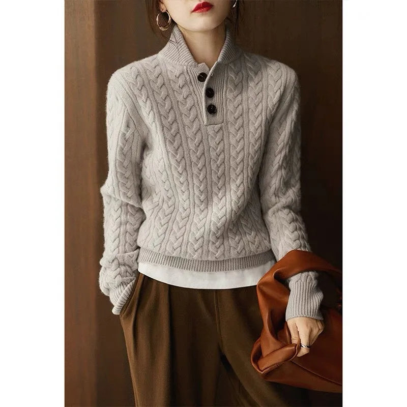 Signature Cable Knit Button Collar Sweater – view 10