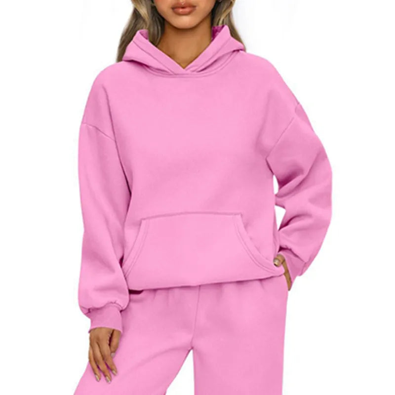 Essential Oversized Fleece Pullover Hoodie in Pink
