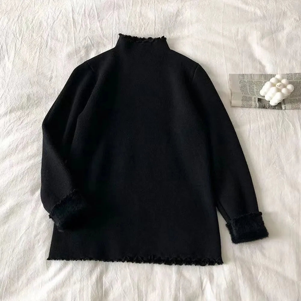 Essential Ruffle Mock Neck Fleece-Lined Sweater – view 11