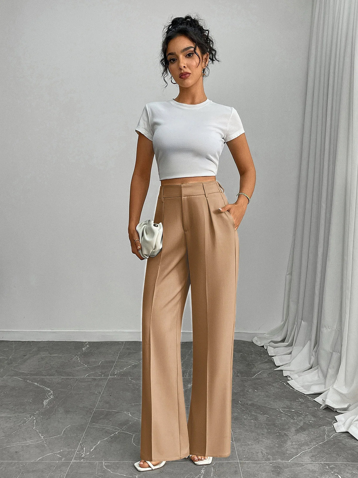 Pleat-Front Palazzo Trousers in Camel – view 6