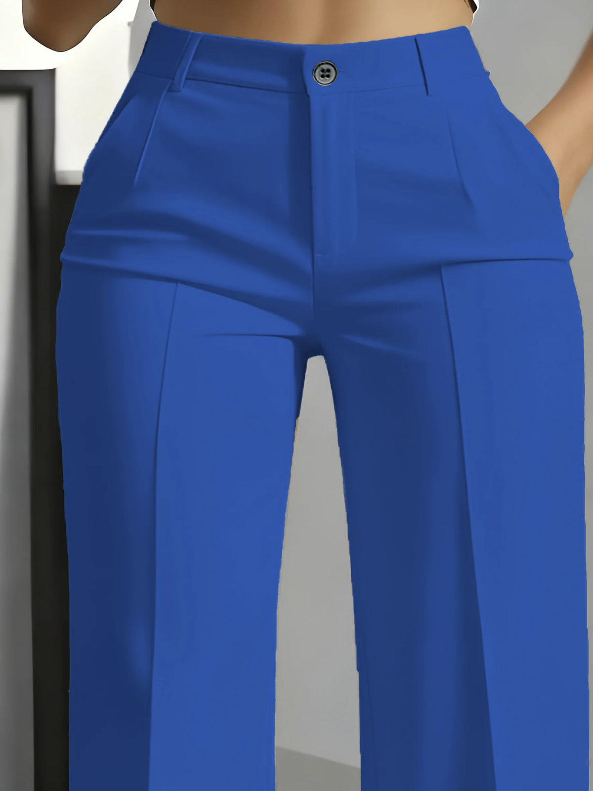 Essential High Waist Tailored Straight Leg Trousers in Royal Blue – view 2