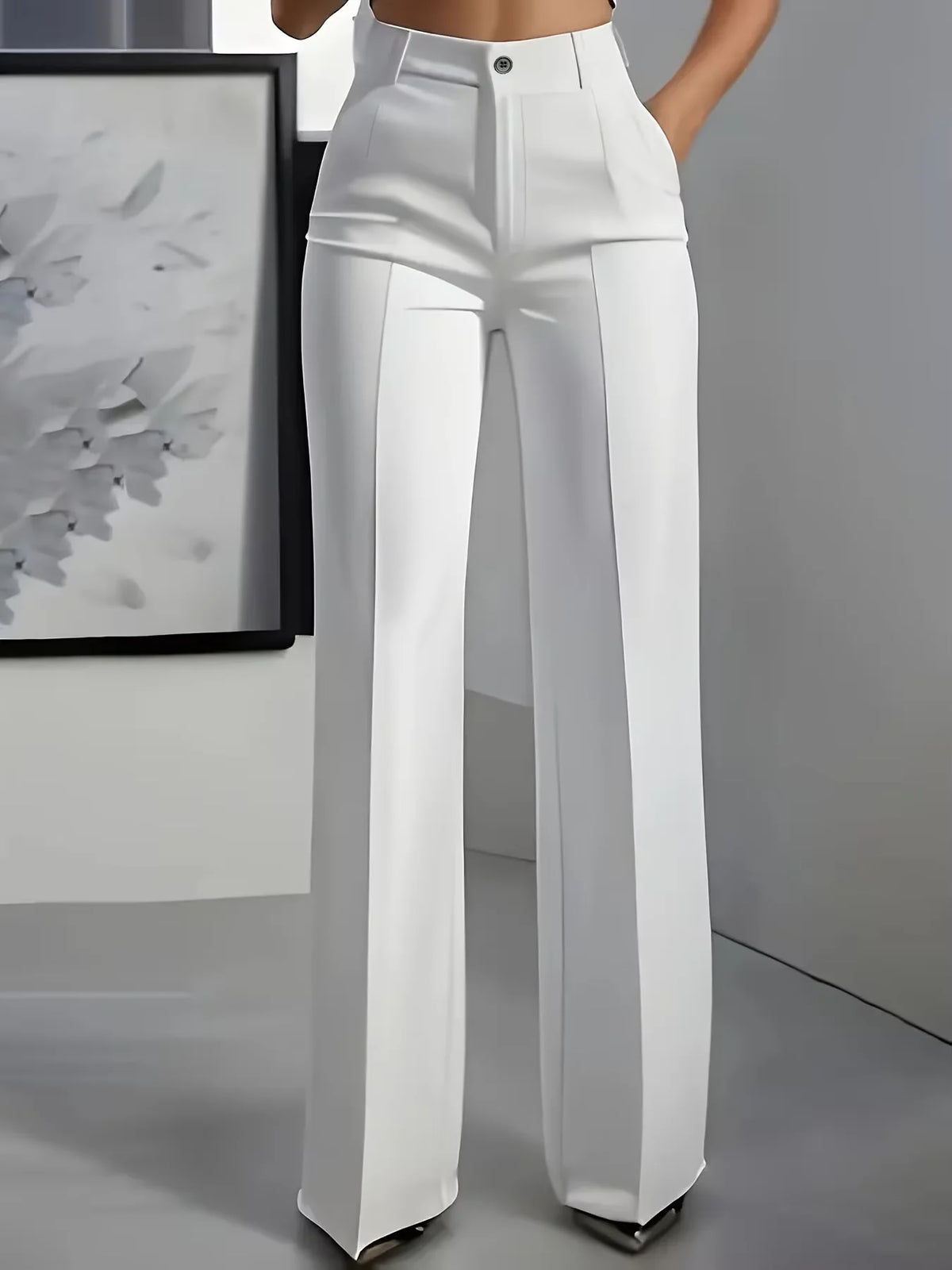 Essential High Waist Tailored Straight Leg Trousers in White