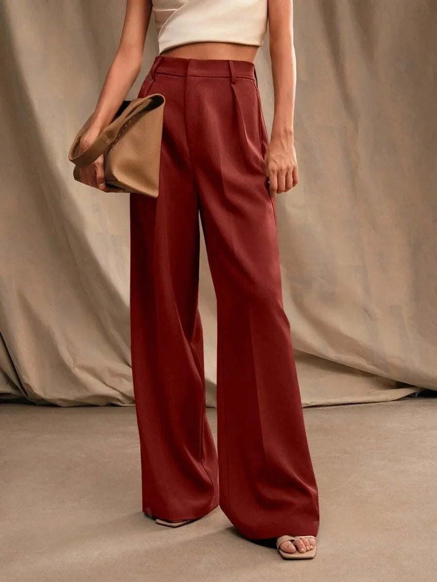 Pleat-Front Palazzo Trousers in Burgundy – view 4