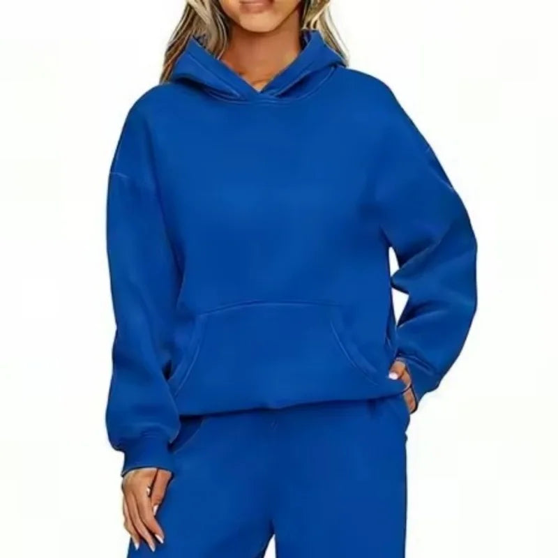 Essential Oversized Fleece Pullover Hoodie in Royal Blue