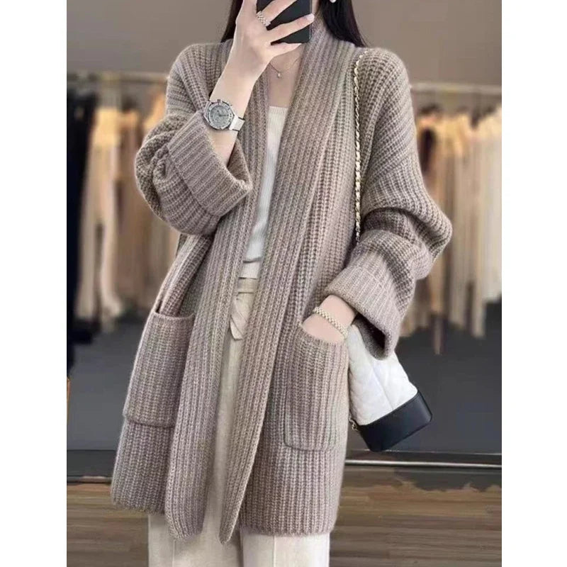 Classic Oversized Ribbed Knit Long Cardigan – view 10