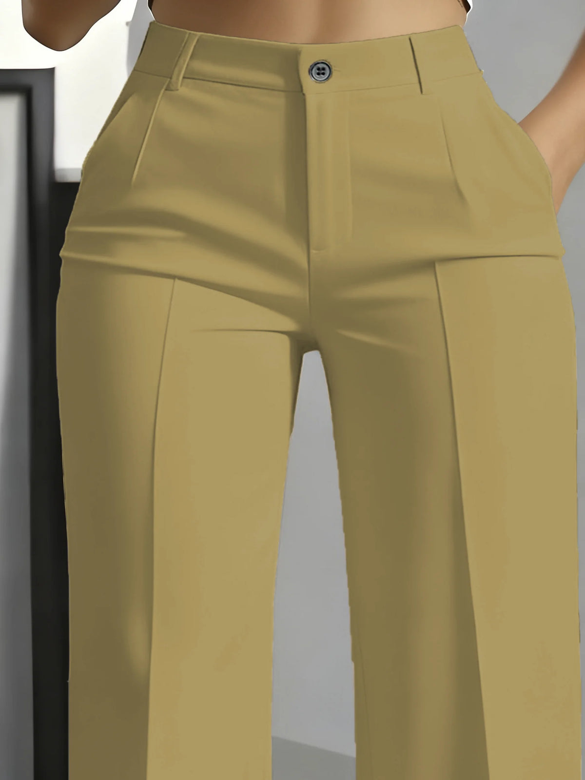 Essential High Waist Tailored Straight Leg Trousers in Khaki – view 2