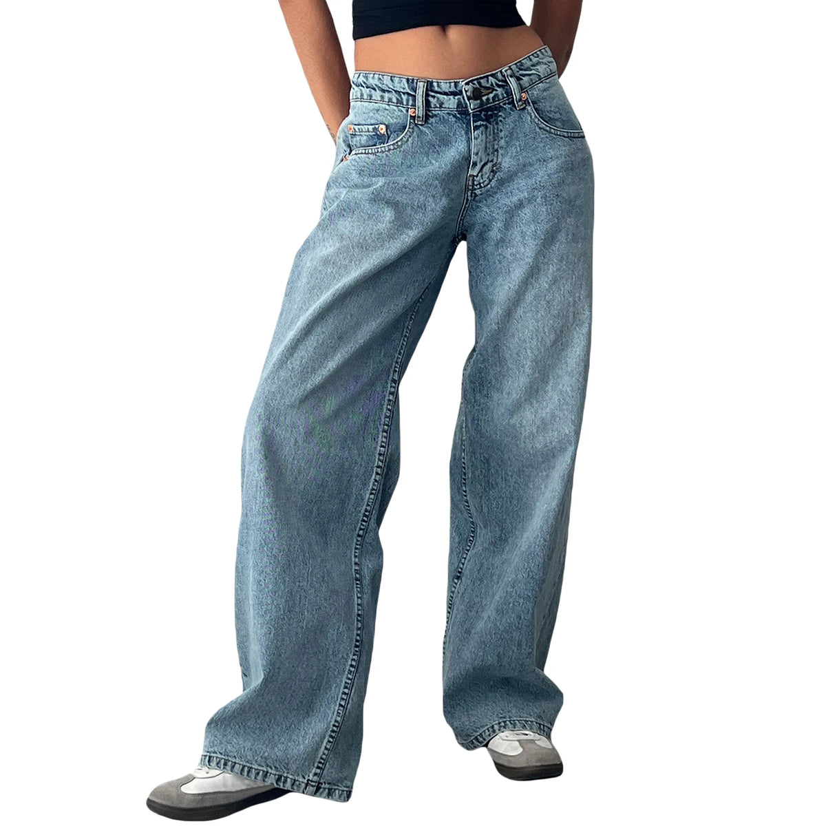 Classic Low Rise Baggy Wide Leg Jeans in Light Blue