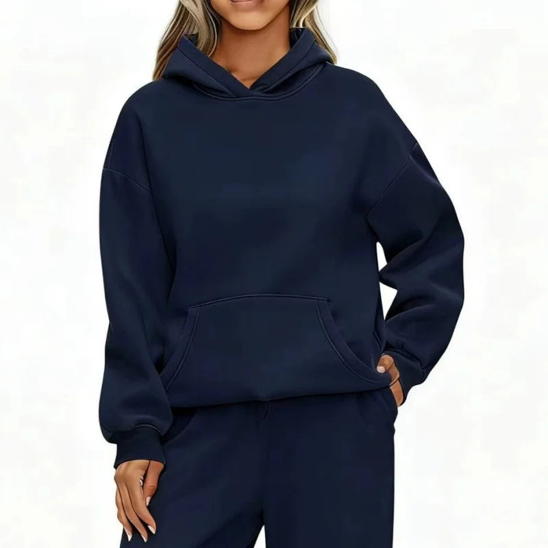 Essential Oversized Fleece Pullover Hoodie in Navy