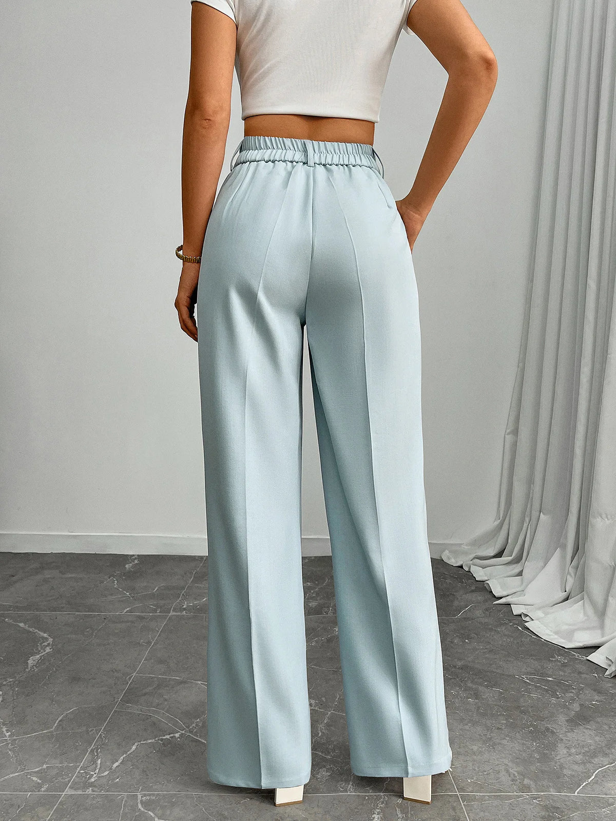 Pleat-Front Palazzo Trousers in Sky Blue – view 4