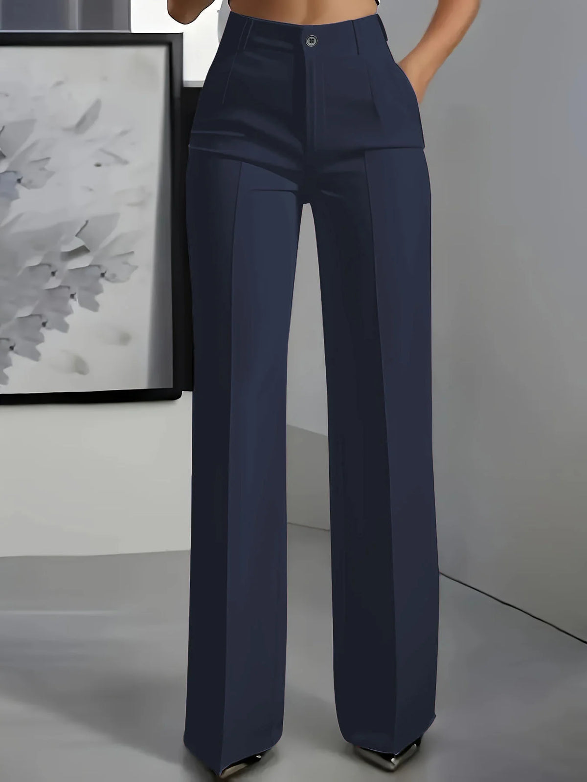 Essential High Waist Tailored Straight Leg Trousers in Navy