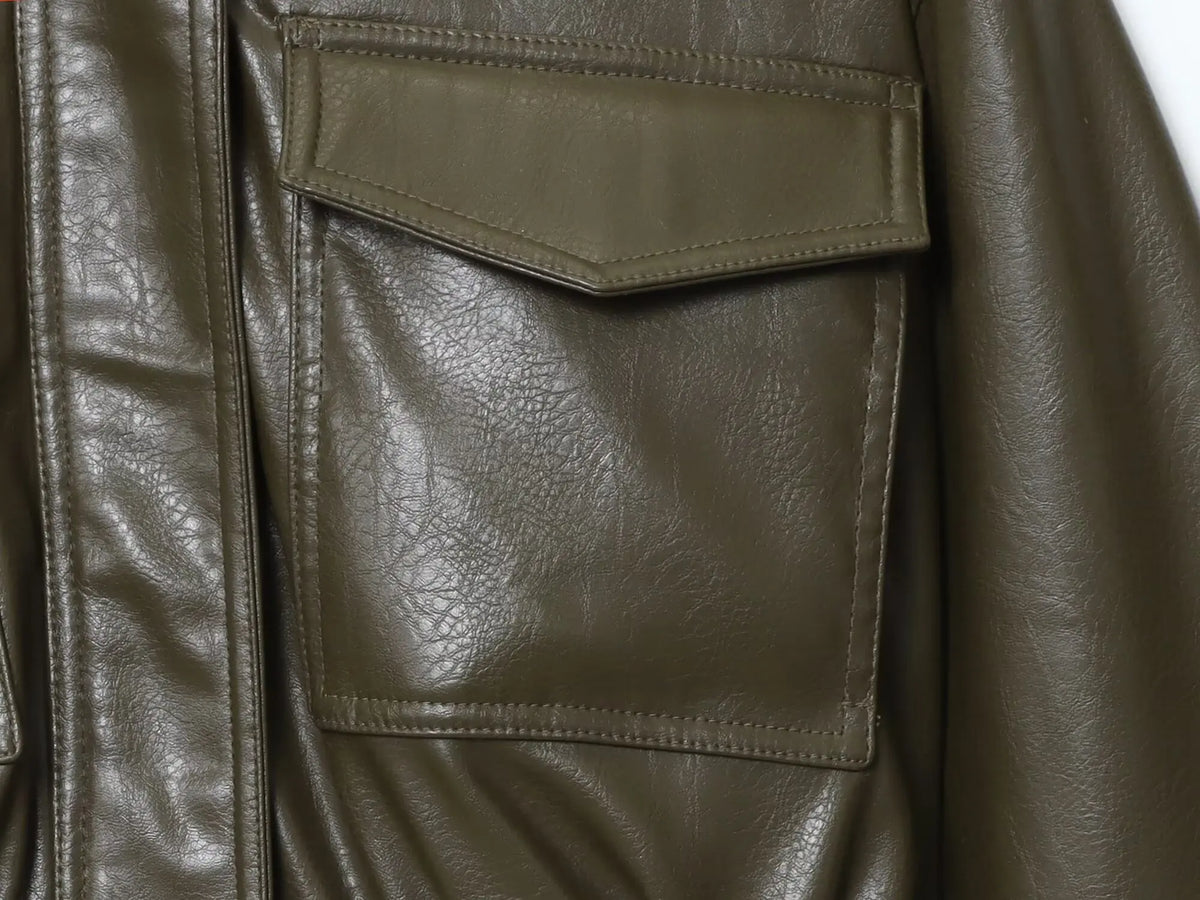 Classic Cropped Faux Leather Utility Jacket – view 19