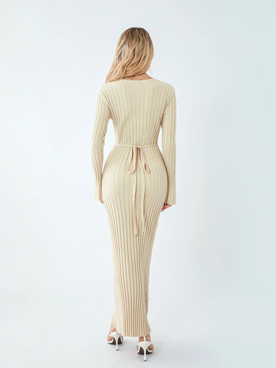 Classic Ribbed Knit Lace-Up Back Maxi Dress – view 2
