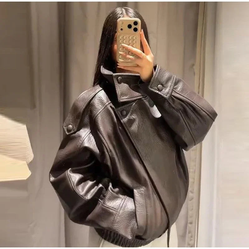 Signature Oversized Faux Leather Moto Jacket – view 9