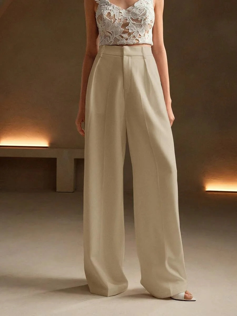 Pleat-Front Palazzo Trousers in Ivory – view 5