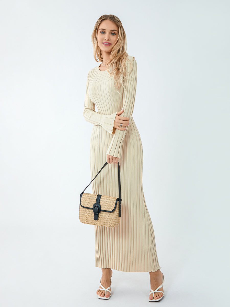 Classic Ribbed Knit Lace-Up Back Maxi Dress – view 12