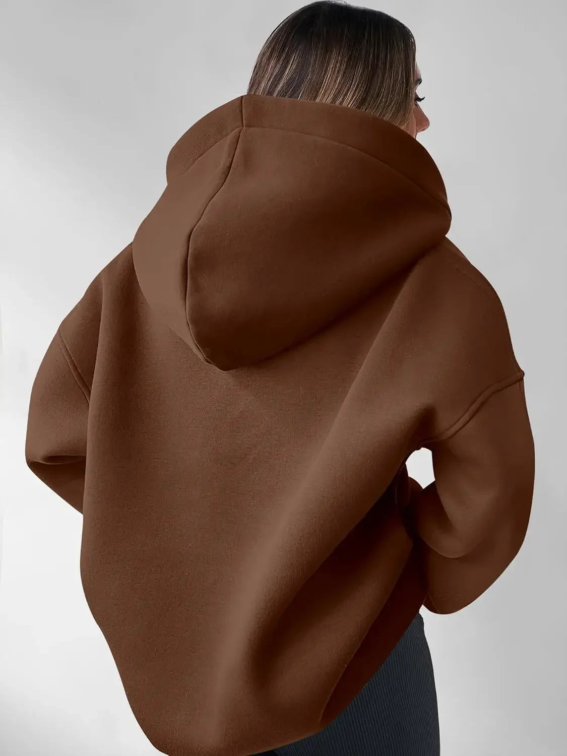Signature Oversized Notch Neck Fleece Hoodie in Brown – view 4
