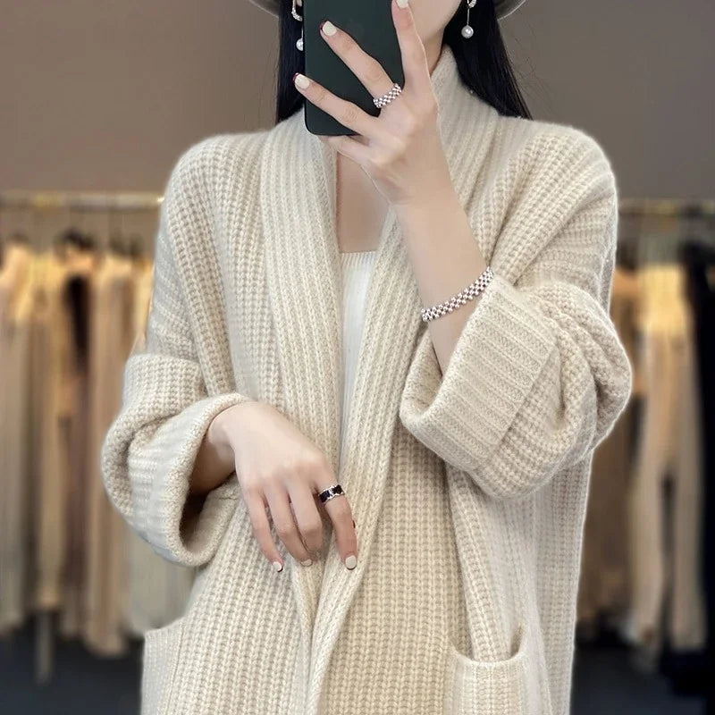 Classic Oversized Ribbed Knit Long Cardigan – view 9