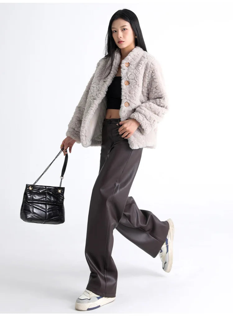 Fleece-Lined Faux Leather Straight Leg Trousers – view 6